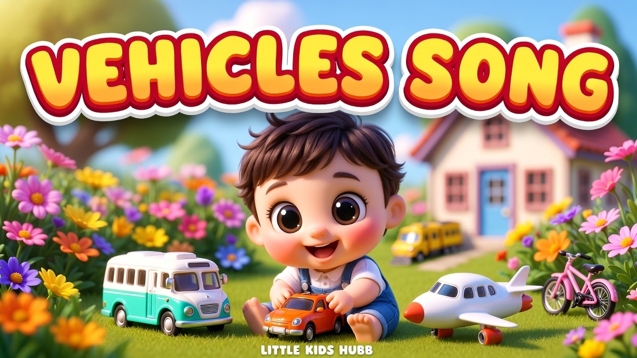 Vehicles Song 🚗🚂✈️ | Baby Playing with Cars, Bus & Train in Garden | LITTLE KIDS HUBB