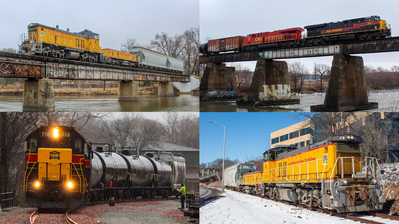 Iowa Interstate and CRANDIC trains in Iowa City, Spring 2022