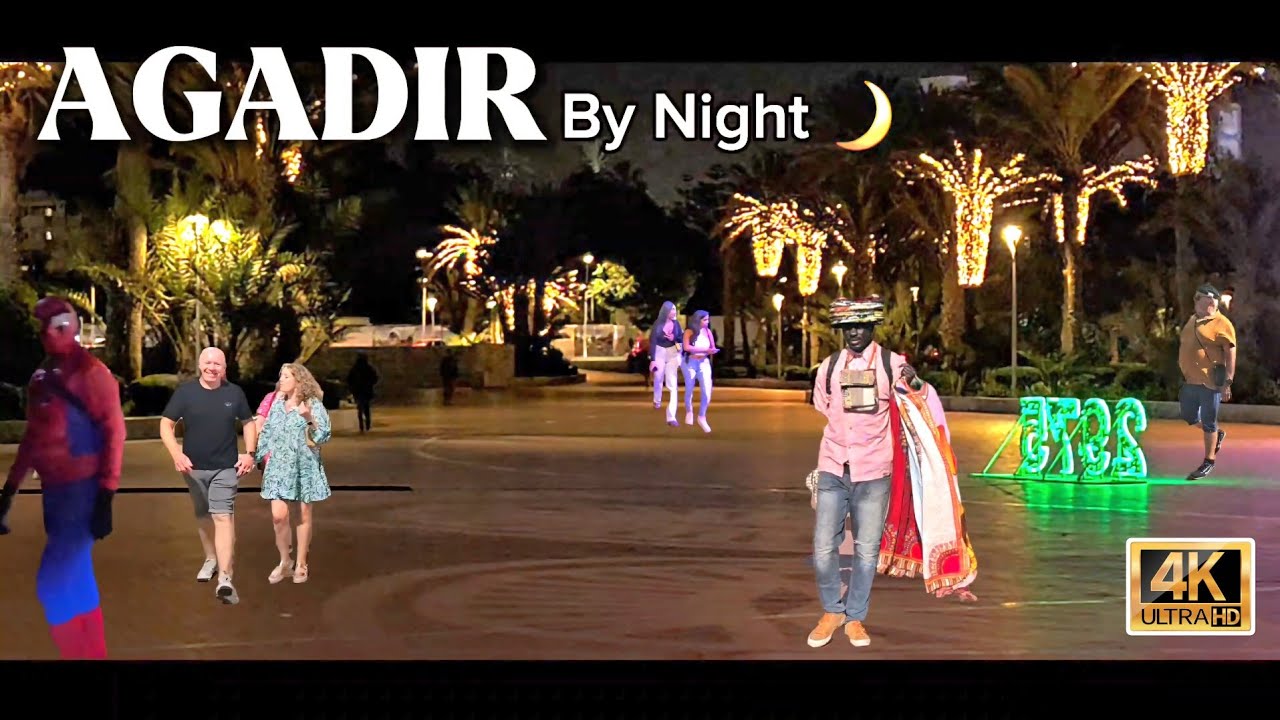 Agadir Corniche – Seafront Promenade at night. Agadir. Voyage Morocco. ✨🇲🇦🌃