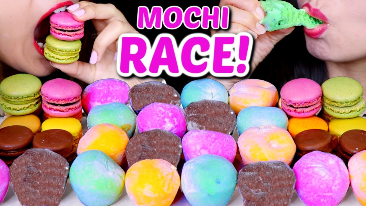 ASMR MOCHI ICE CREAM RACE EATING COMPETITION 찹쌀떡 + MACARONS + CHOCOLATE MACARONS 먹방