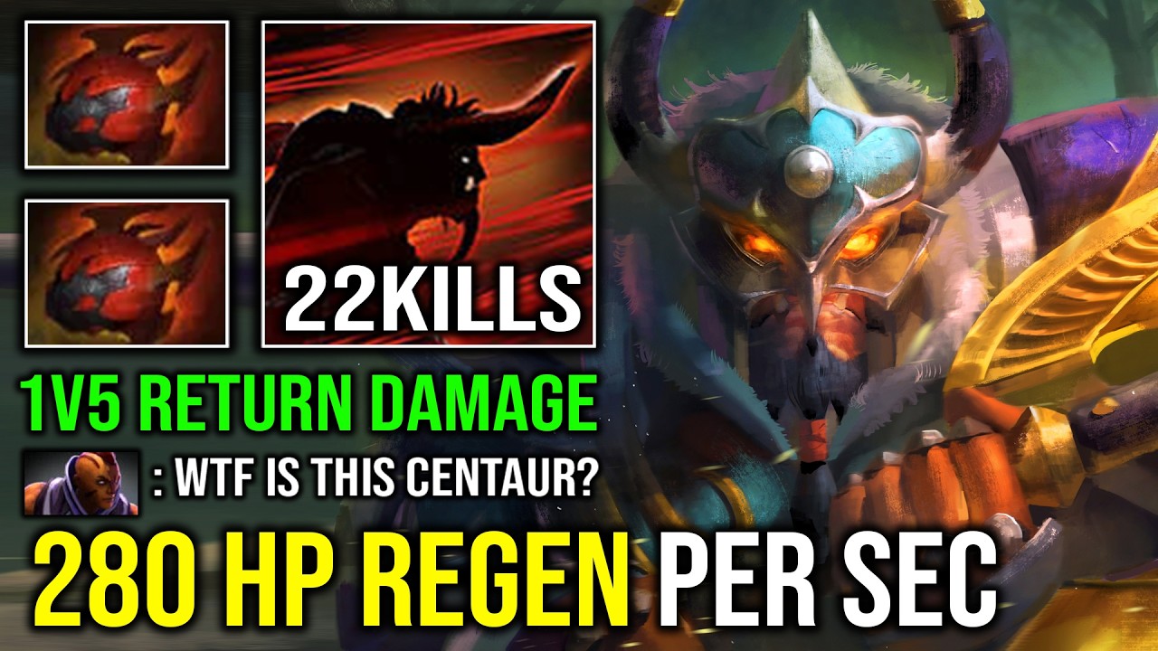 WTF 280 HP REGEN PE SEC 1v5 Return Damage Max Strength Godlike Carry Centaur Warrunner Dota 2