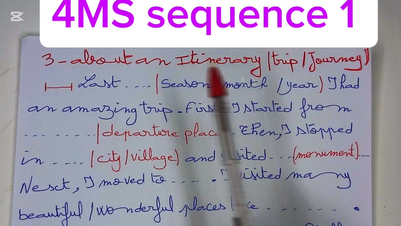كيفية كتابة فقرة عن رحلة /مسار رحلة how to write a paragraph about an Itinerary  الوحدة 1 السنة 4MS