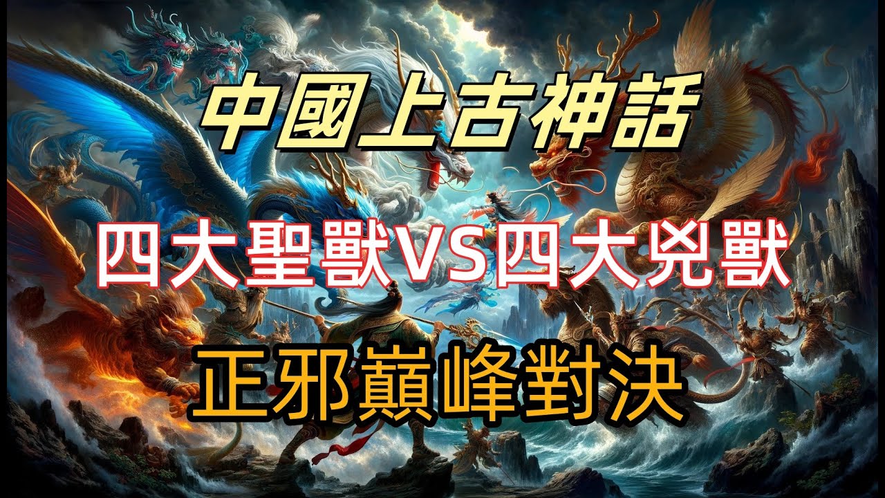 中國上古神話四大聖獸VS四大兇獸，神話中的正邪巔峰對決！誰才是上古最強神獸？ |青龍白虎朱雀玄武，對上饕餮窮奇檮杌混沌，誰才是神話終極王者？ |四大兇獸是上古秩序的破壞者！混沌窮奇其實比你想的更恐怖！