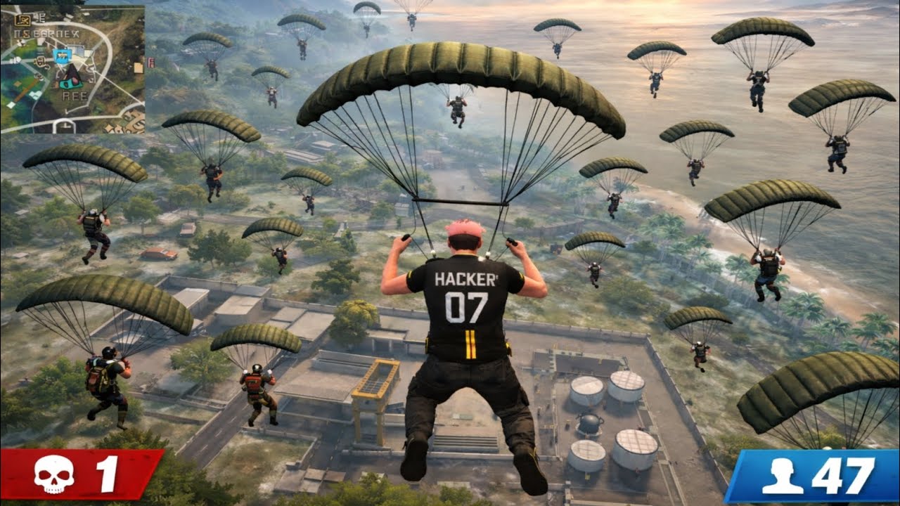 47 Players Landing in Same Place 😱 Free Fire Epic Battle | Crazy Parachute Drop Gameplay