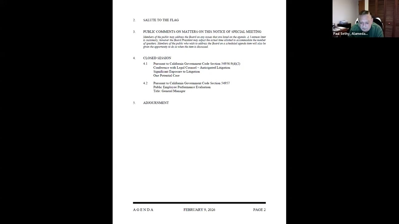 ACWD Special Board Meeting - February 9, 2026