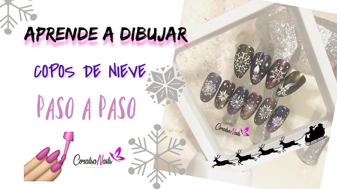 Aprende a Dibujar copos de Nieve con Gel. Plantillas para practicar @coralsanails