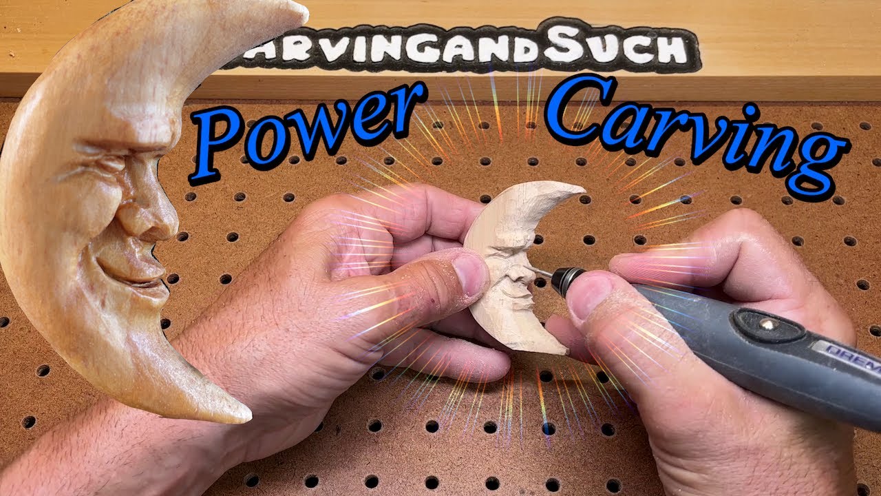 Carving Crescent Moon Face Fridge Magnet. Power Carving Dremel 3000 - Kutzall