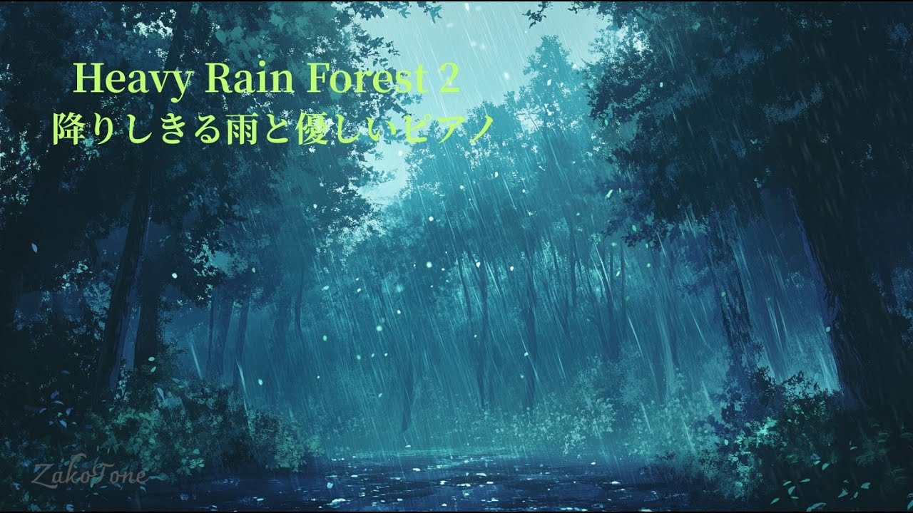 【雨のBGM】Heavy Rain Forest 2 – 降りしきる雨と優しいピアノ