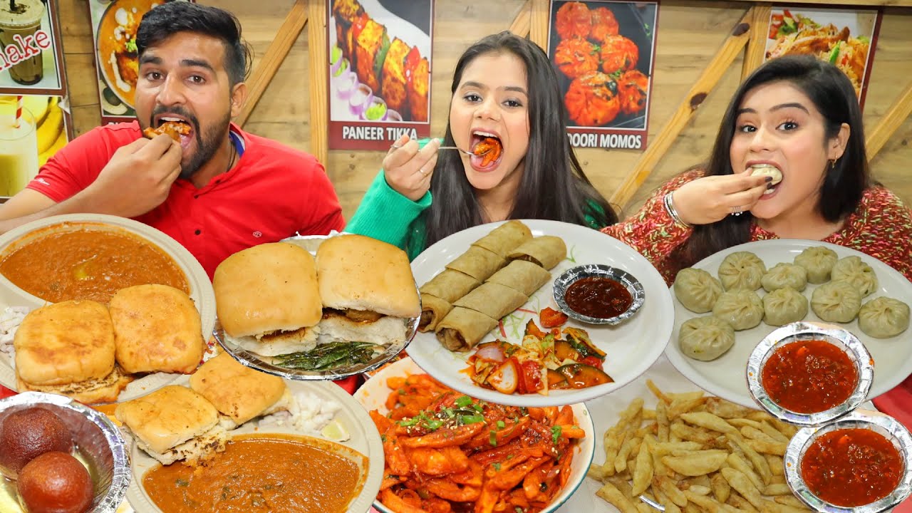 Spring Roll, Momos, Chilli Potato, Paav Bhaji,  French Fries, Vada Pav, Gulab Jamun Eating Challenge