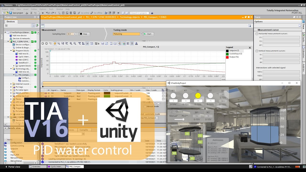 Контроль уровня воды (ПИД-регулятор) - Unity - SIEMENS TIA Portal