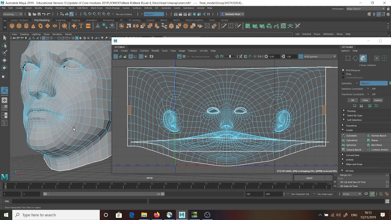 Unwrap head Maya 2019  Part 1