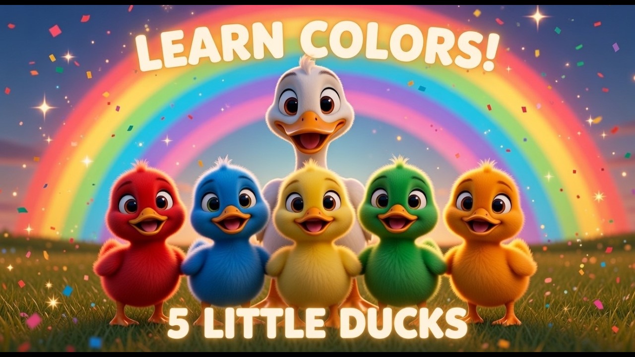 5 Little Ducks Learn Colors | Fun Color Song | Red Blue Yellow Green Orange | Nursery Rhymes