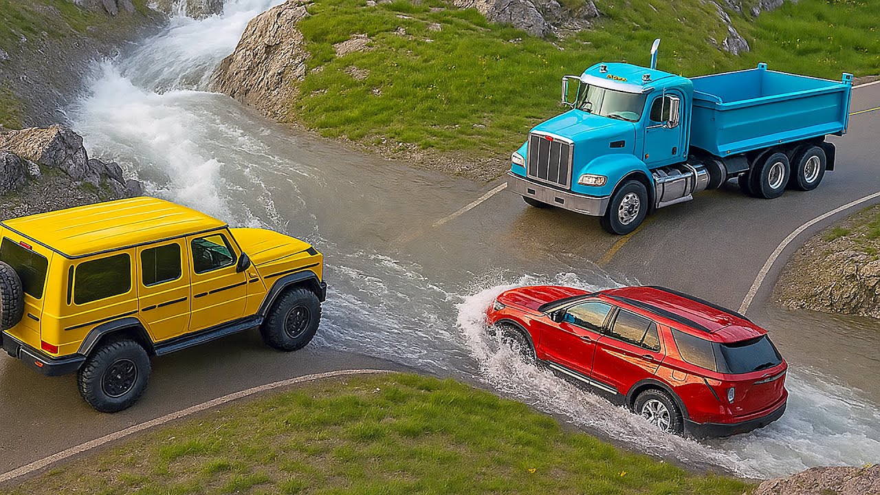 Cars vs Fast Flowing River Challenge #3 in BeamNG Drive!