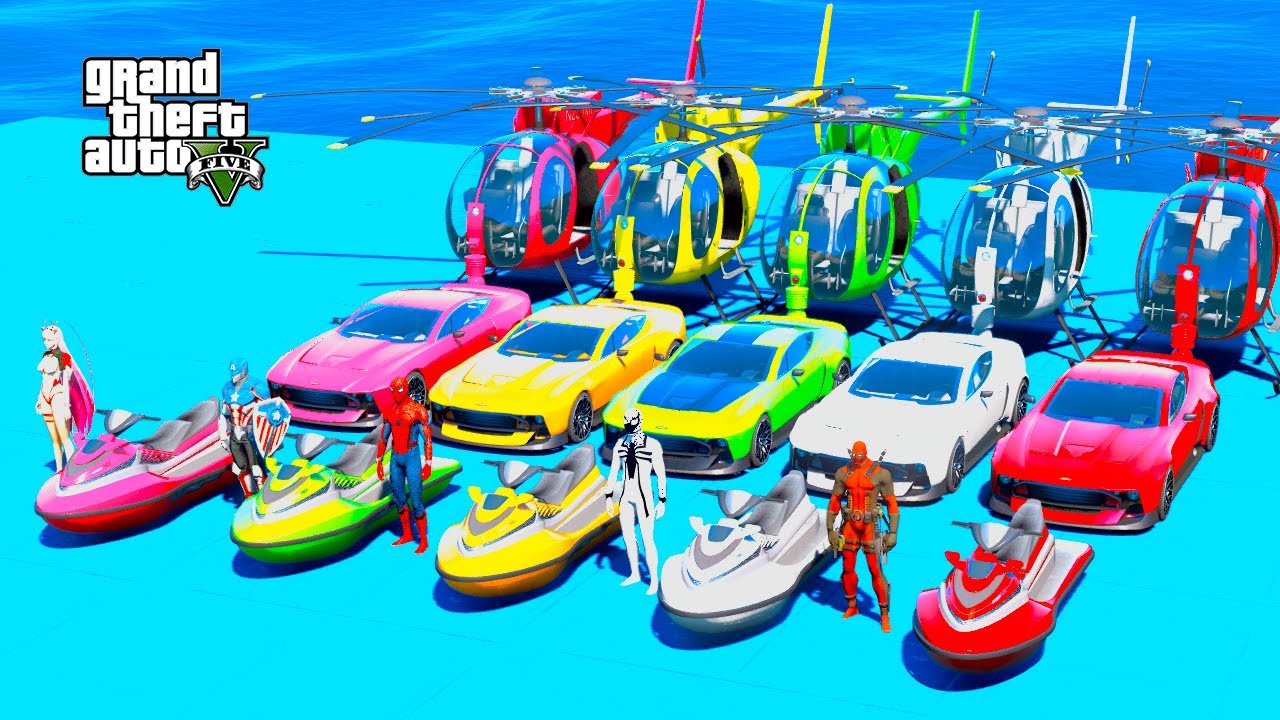 GTA V Stunt Map Car Race Challenge on Super Sport Cars Jeeps Helicopters Suvs and Jet Skis