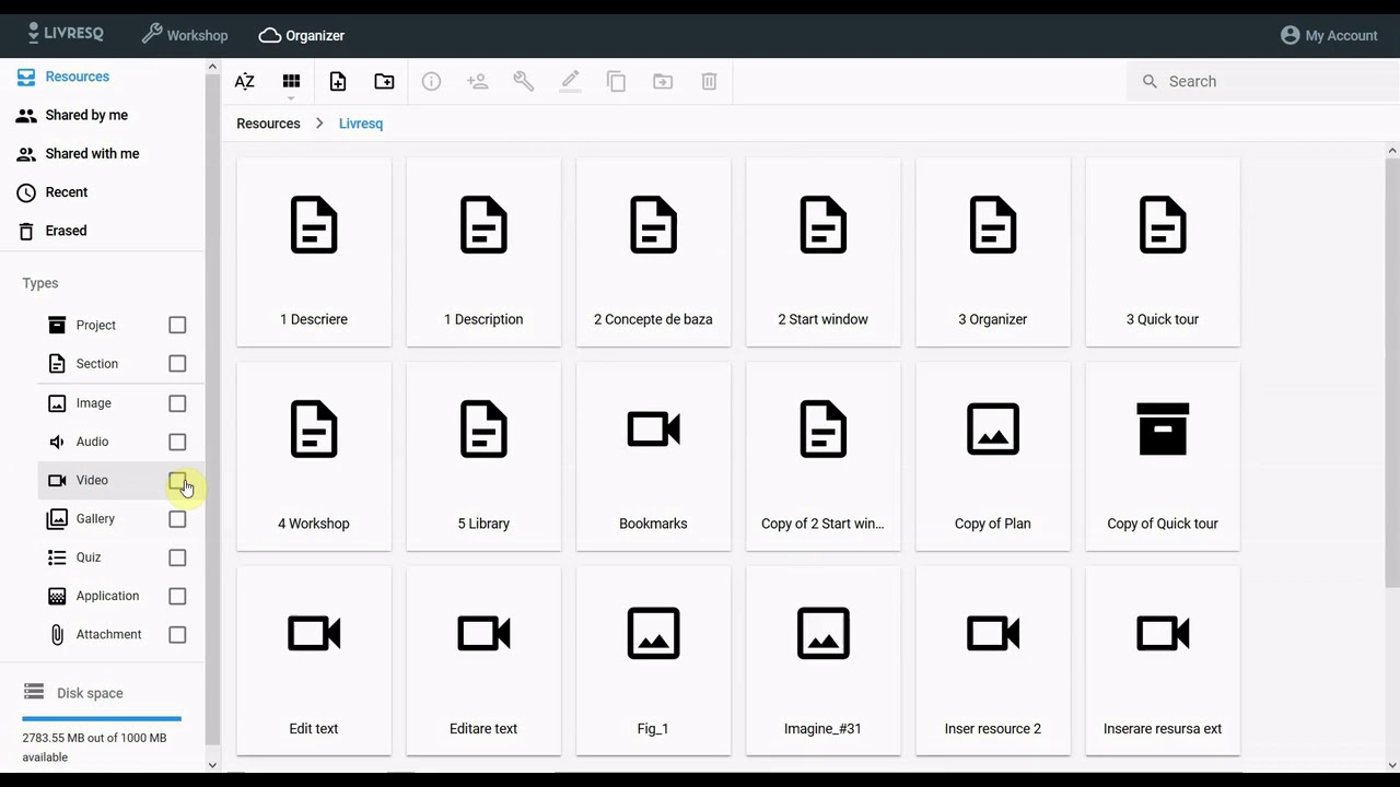 How to filter resources in Organizer with LIVRESQ English version