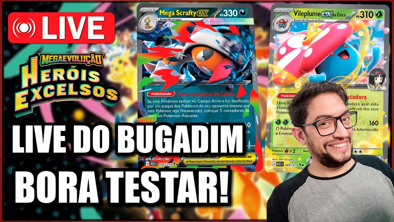 LIVE BUGADA - BORA TESTAR NOVOS DECK MEGA SCRAFTY E VILEPLUME DA ÉRICA  -  POKÉMON TCG LIVE