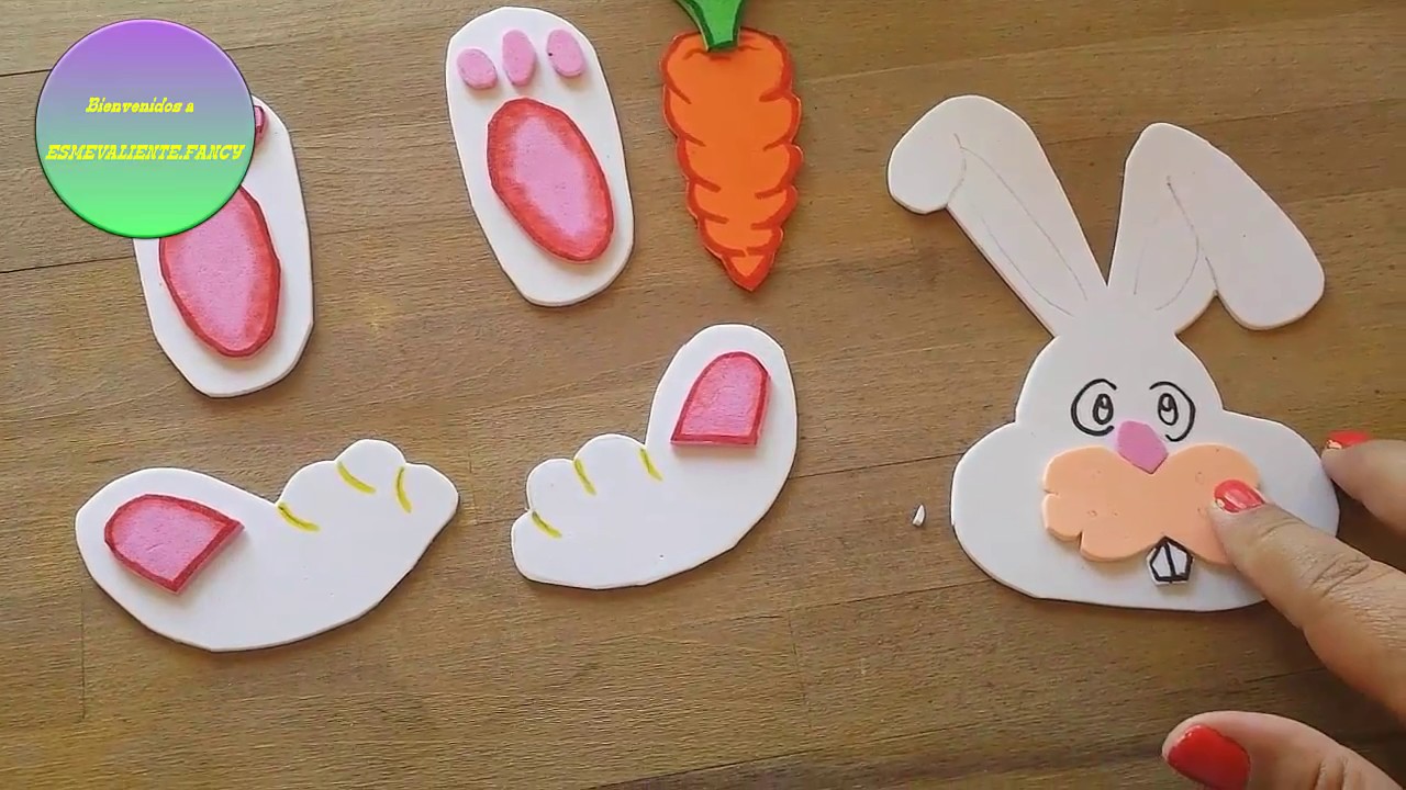 DULCERO, BOMBONERO O PORTA LÁPICES CON FORMA DE CONEJITO DE PASCUA EN FOAMI O GOMA EVA.
