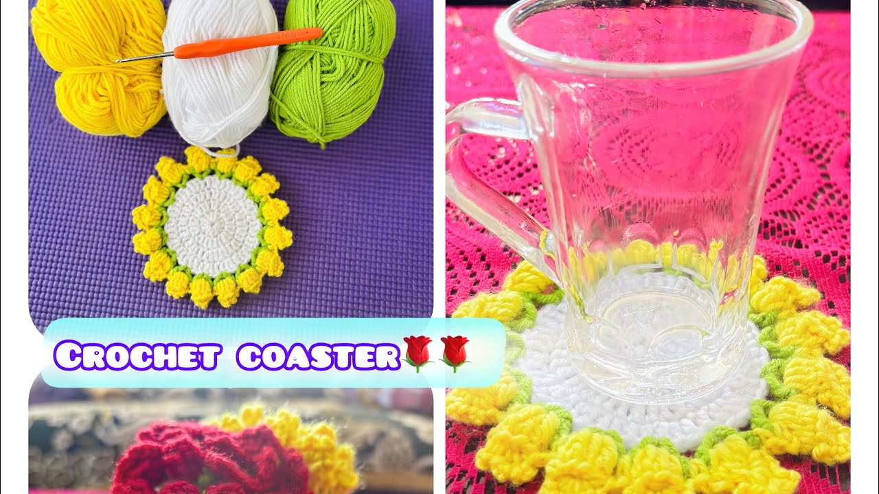 Crochet Rose Coaster 🌹Step by step tutorial for beginners 🌹Valentines special ✨❤️🌹 