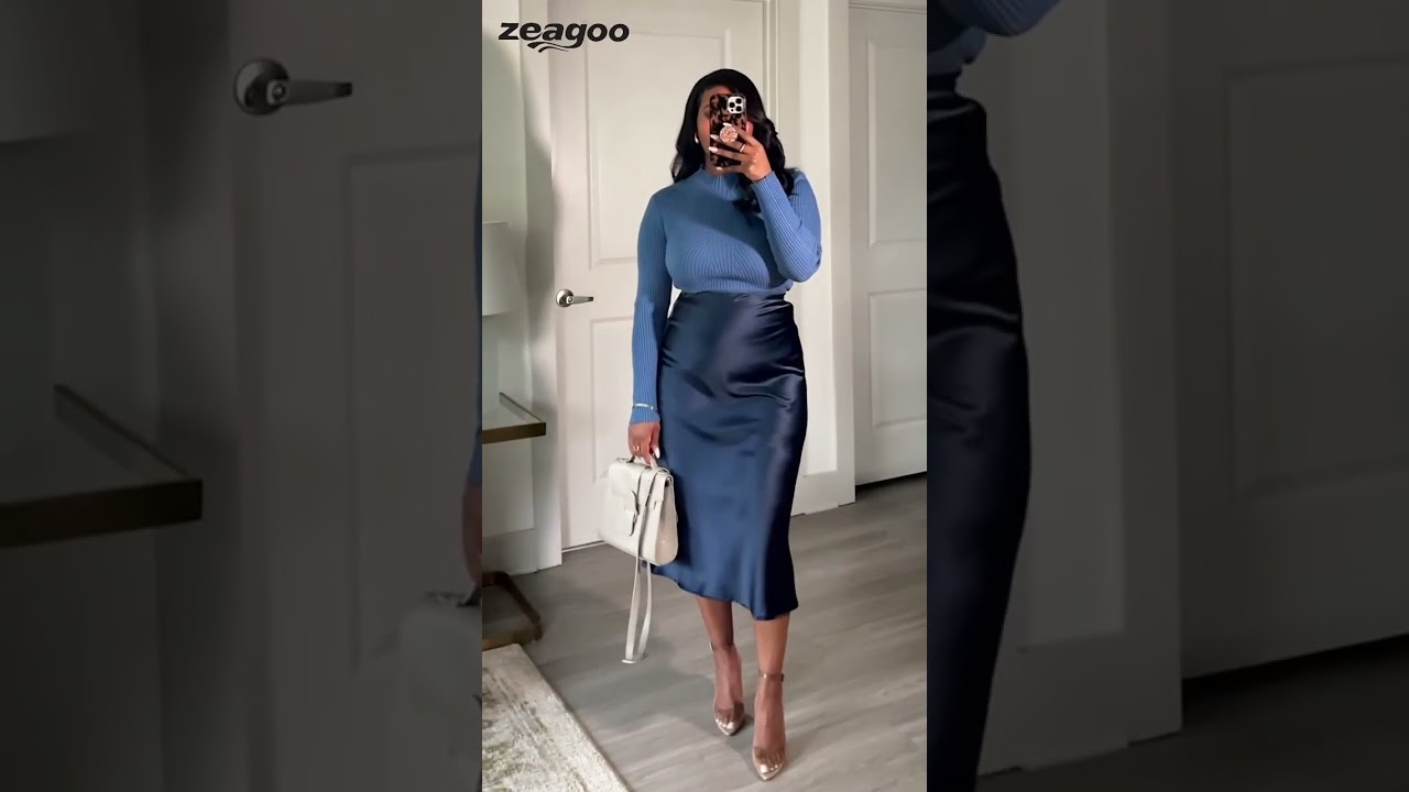 Silky elegance in every step&mdash;Zeagoo&rsquo;s satin skirt. 💙✨ft.brittney_cherelle (Link⬇)#Zeagoo #ZeagooBFCM