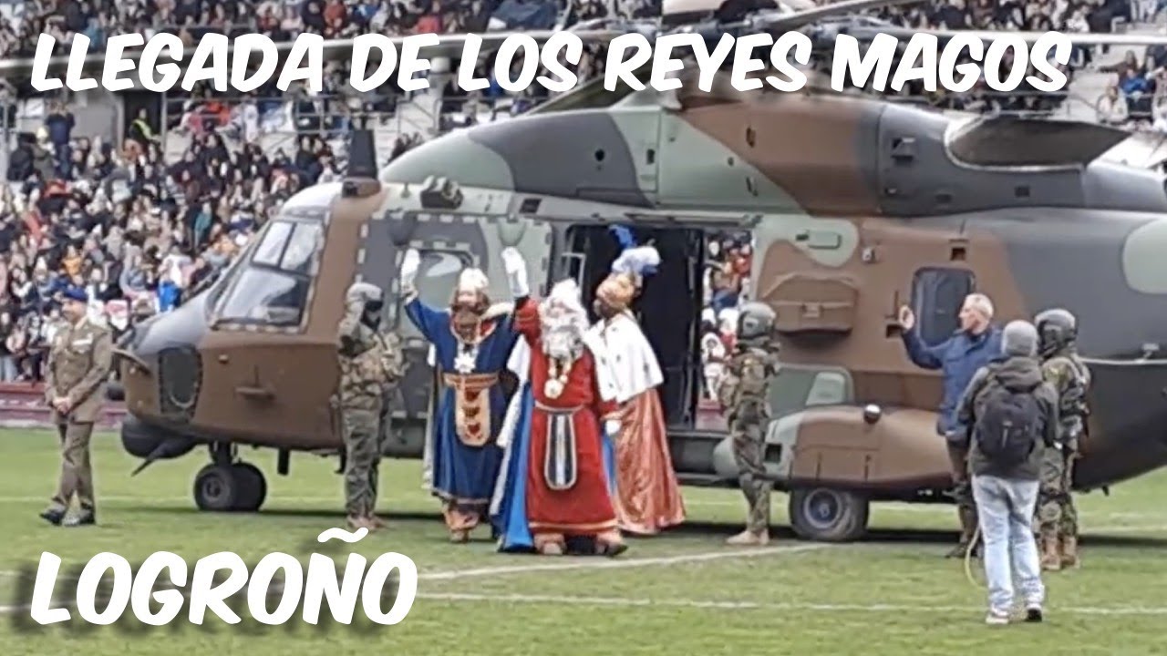 Llegada en helicóptero de los Reyes Magos a Logroño. 05 Enero 2025.