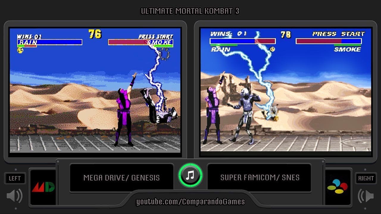 Ultimate Mortal Kombat 3 (Sega Genesis vs Snes) Side by Side Comparison