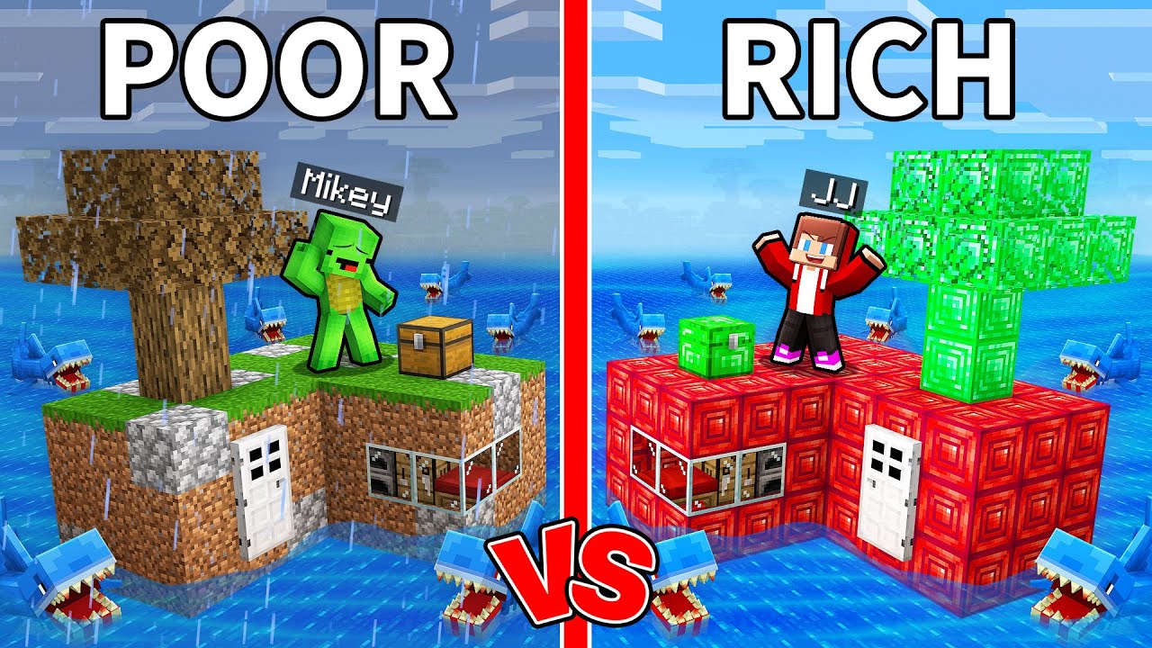 Mikey POOR vs JJ RICH Sea Island Battle in Minecraft (Maizen)