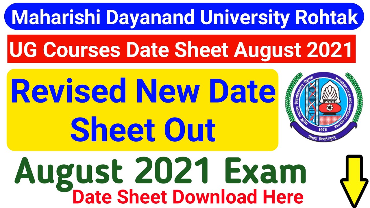 Mdu UG Regular Courses Date Sheet 2021 || Mdu Revised  Date Sheet August 2021 || Mdu New Exam Date