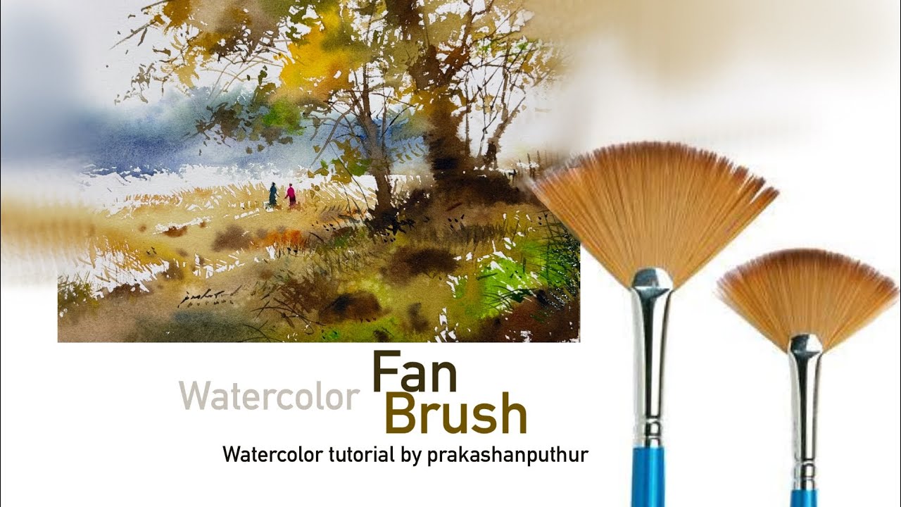 Fan brush technique  | how to use fan brush in watercolor  | watercolor demo by prakashanputhur