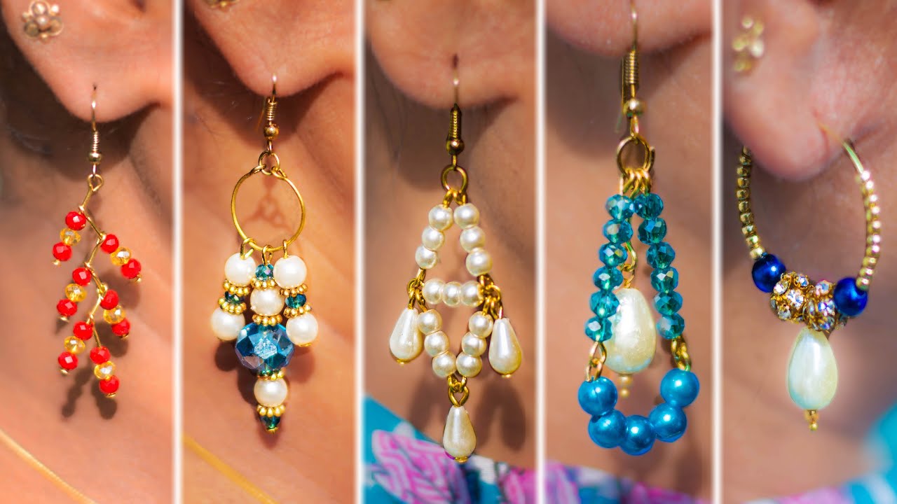 5 easy Pearl & Crystal Earring Design | DIY | 5 min Craft | Hand made jewelry | Art with Creativity