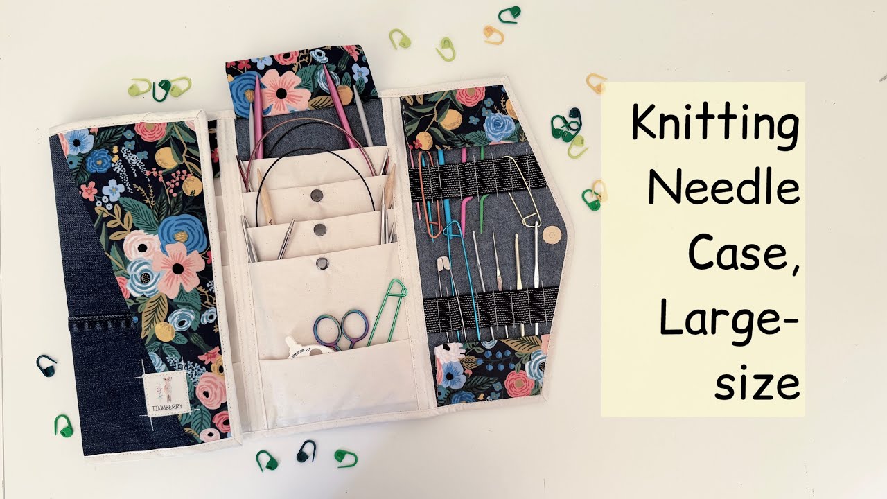Knitting Needle Case, large-size✨, front panel, zippered pocket, slot pockets, bias binding.