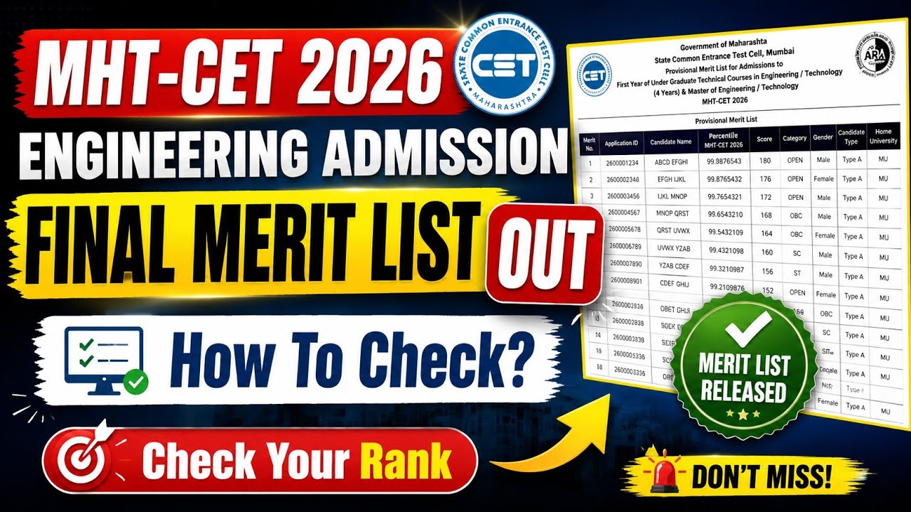 MHT CET 2026 Final Merit List OUT 🔥 | How to Check Merit List & Rank? | Engineering CAP 2026✅