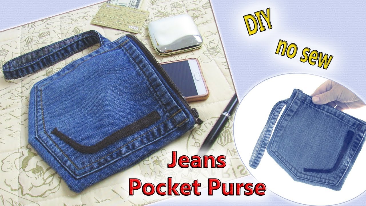 DIY Pocket Purse Using Old Jeans - How To Make No Sew Mini Bag From Denim - Old Jeans Crafts Ideas