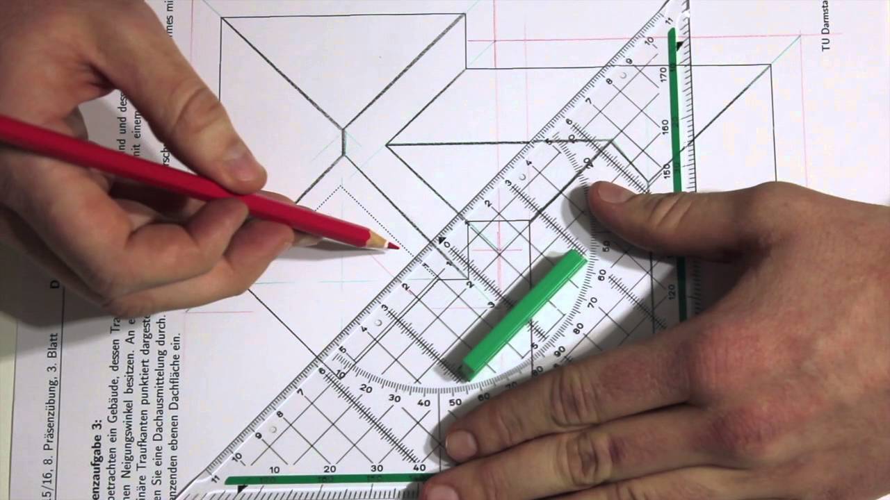 Dachausmittelung - Verschnitt Dach und Turm - Darstellende Geometrie für Bauingenieure