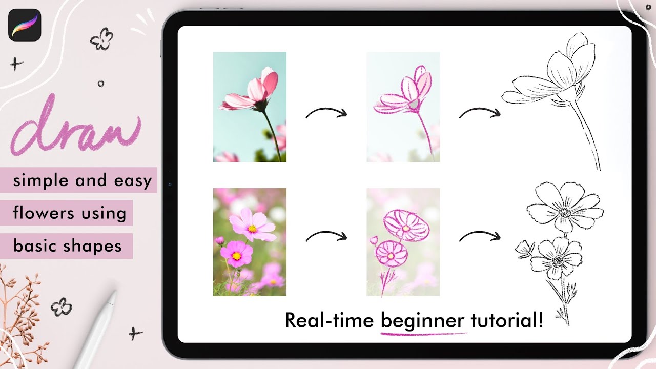 HOW TO DRAW FLOWERS in Procreate using BASIC SHAPES 🌸 (beginner friendly tutorial!)