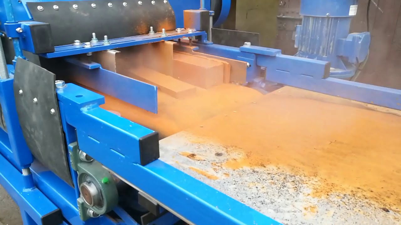 Cięcie płytek. Piła do cegły. Wielopiła do cegły własnej produkcji. Pierwszy rozruch. Cięcie płytek