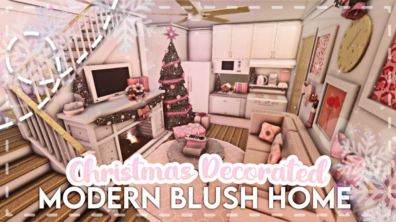 No Gamepass Christmas Decorated Modern Blush Two Story Home I Bloxburg Speedbuild and Tour