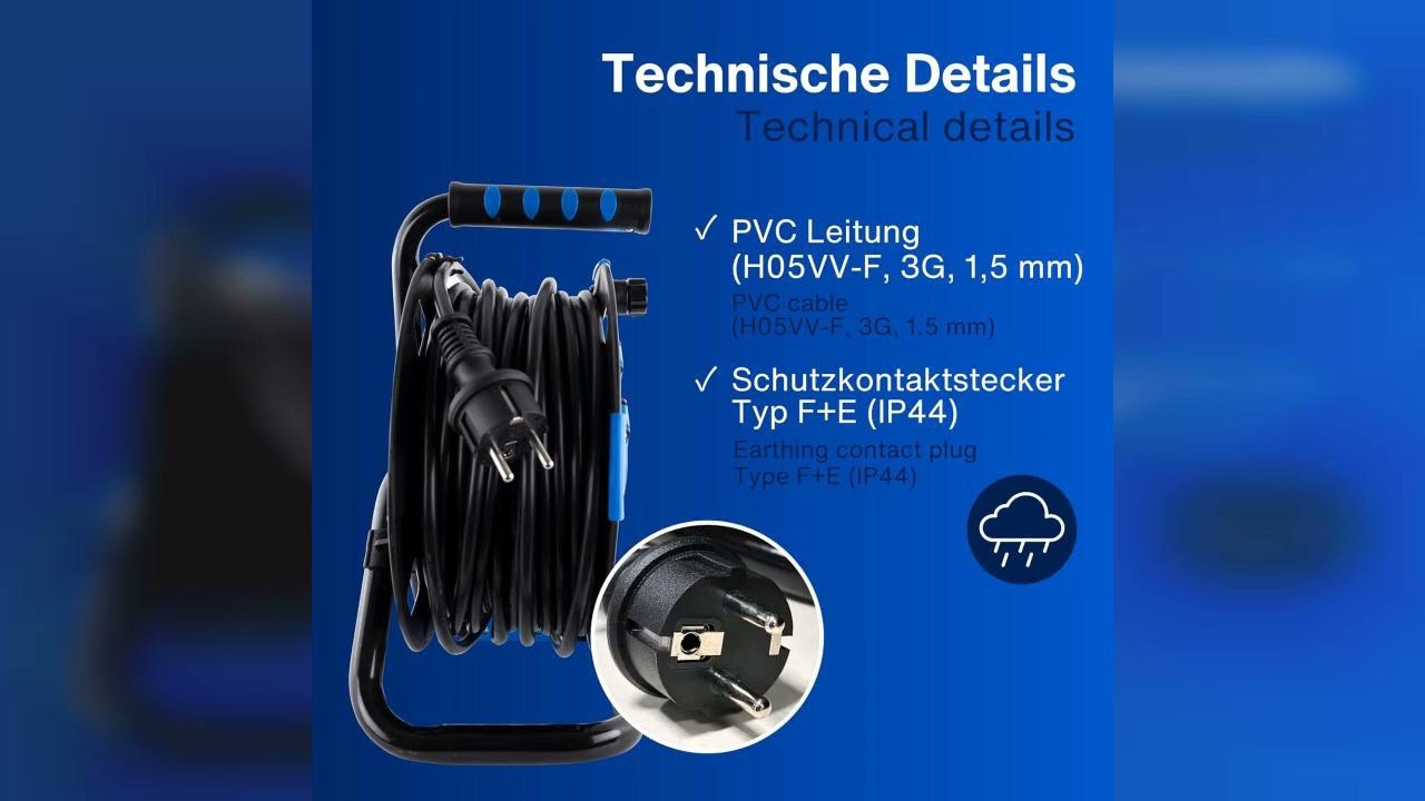 Rezension: REV Kabeltrommel, IP44, Outdoor, 4 Schutzkontaktsteckdosen, 25m, schwarz