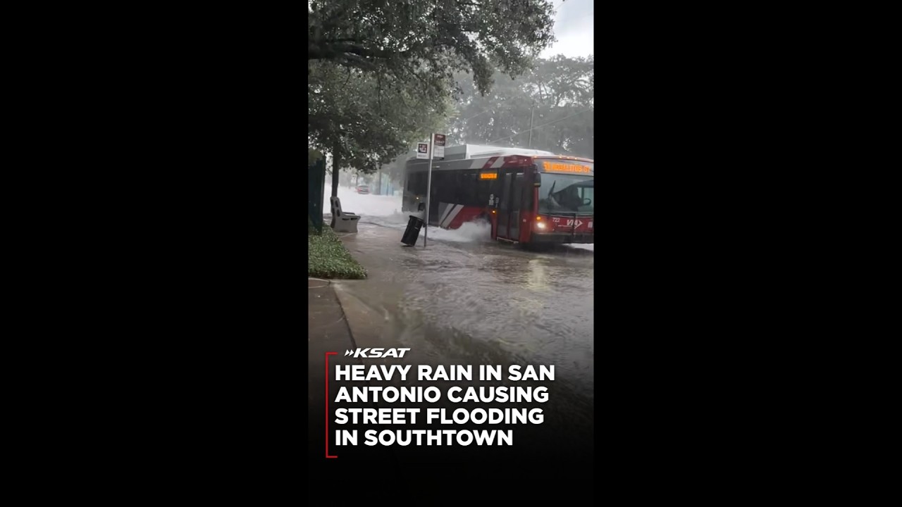 Heavy rain in San Antonio causing street flooding in Southtown