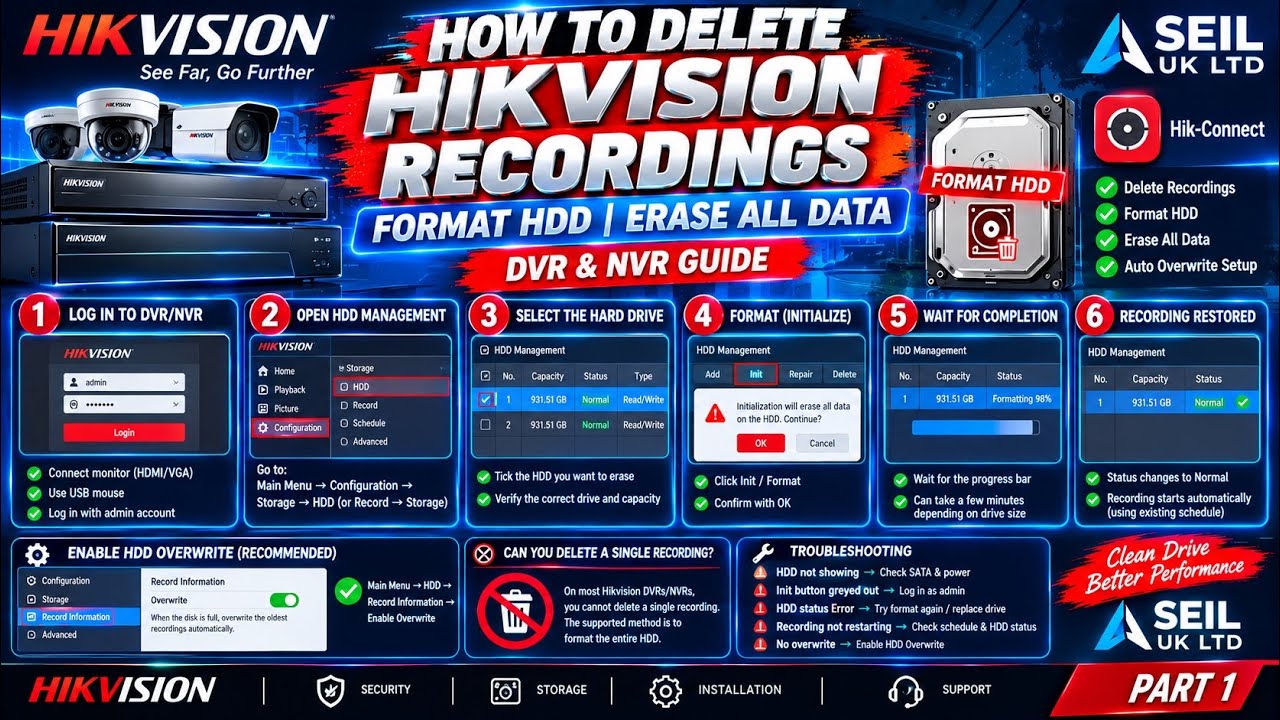 How to do hikvision recording delete | formet recording | all data delete