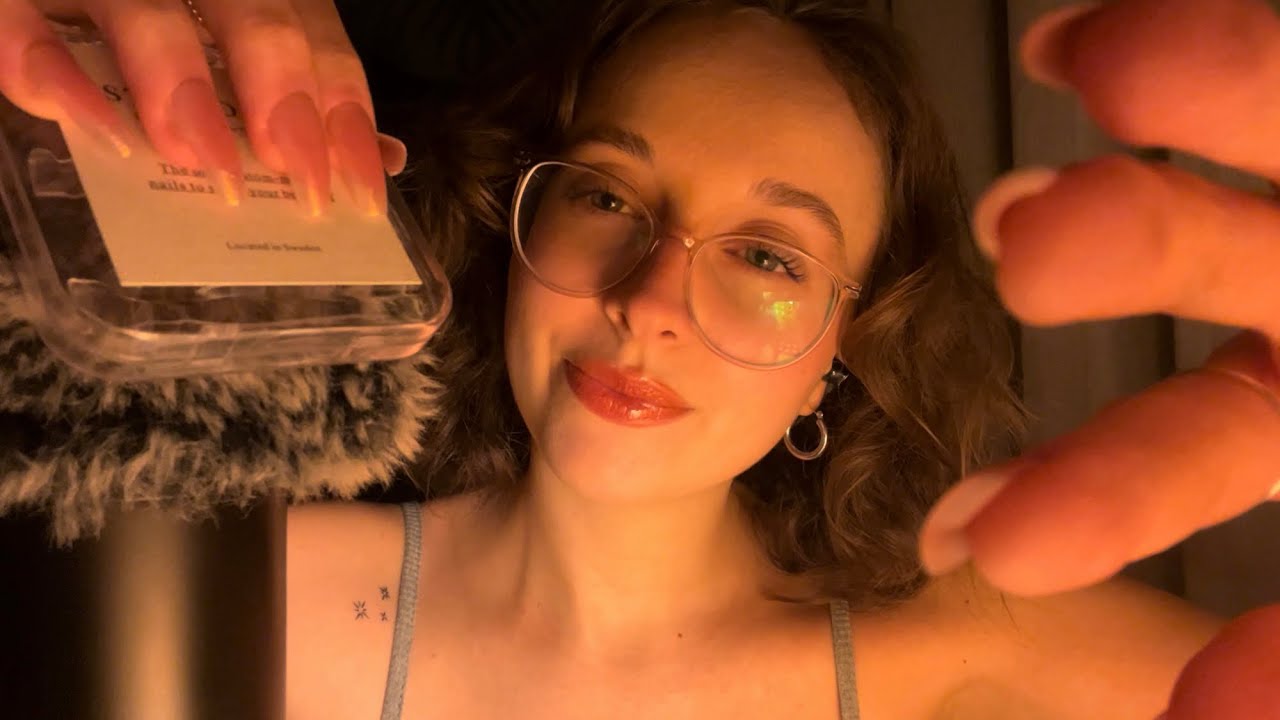 ASMR clicky close whispers, energy rain, nail tapping, hand sounds