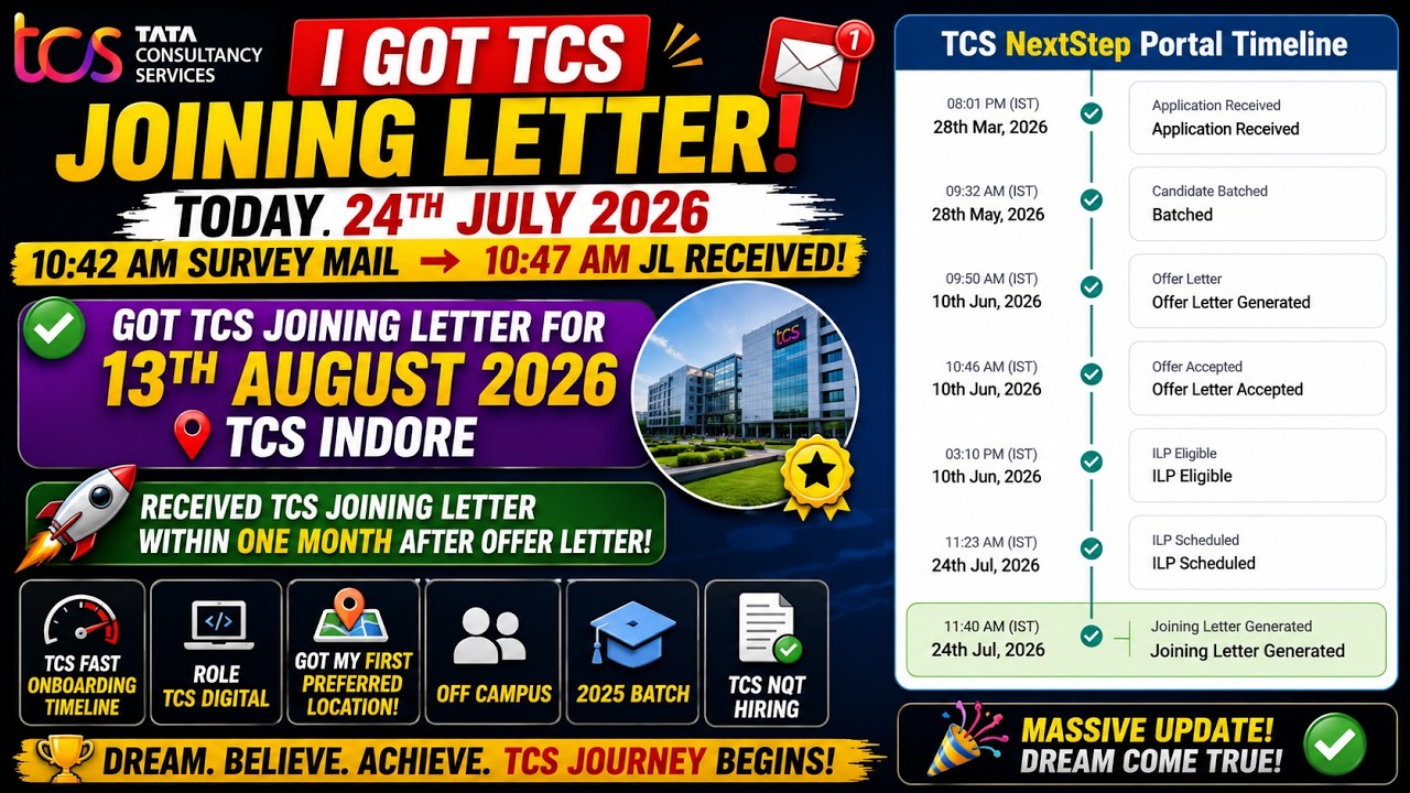 🥳Finally Received TCS Joining Letter | Offer Letter: 10 June | Joining Letter: 24 July | DOJ: 13 Aug