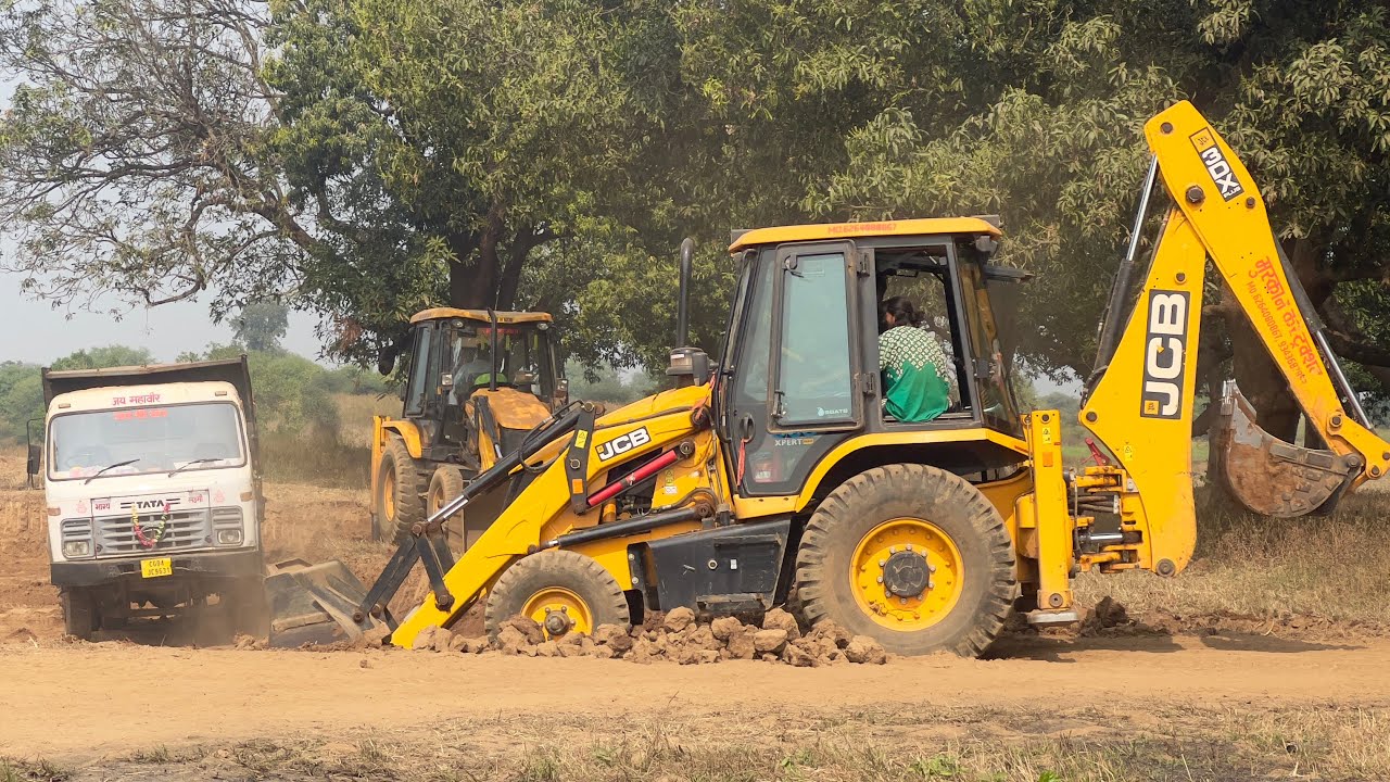 Jcb 3dx Backhoe With Tata 2518 Hayva Loading Mud For Making Pond In Village | Jcb Video