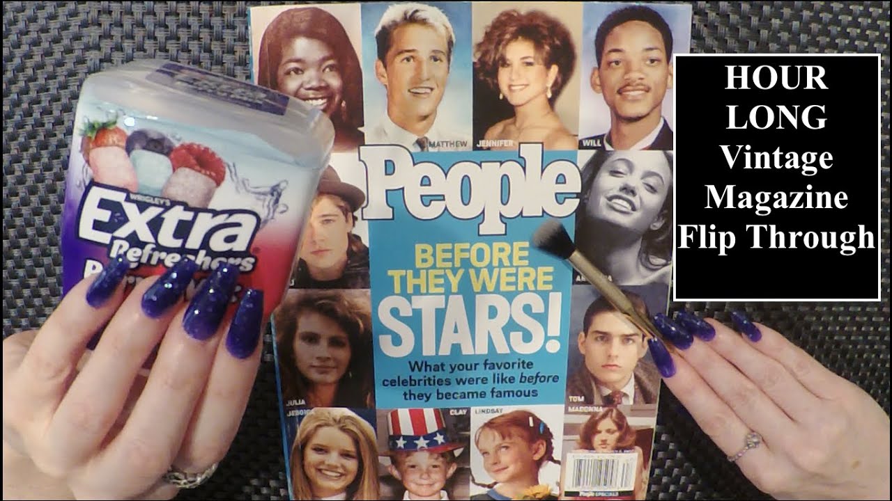 Hour Long Vintage Magazine Flip Through | Gum Chewing, Whispered ASMR Before They Were Stars