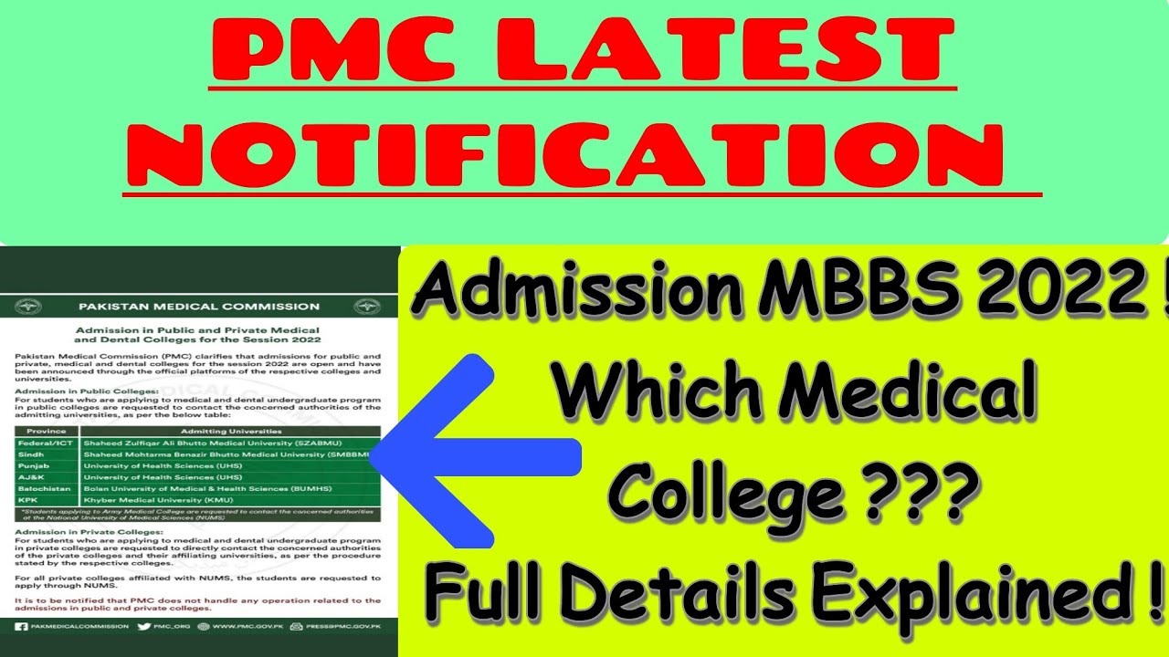 PMC LATEST NOTIFICATION | Medical Colleges Admissions 2021 | Full details |