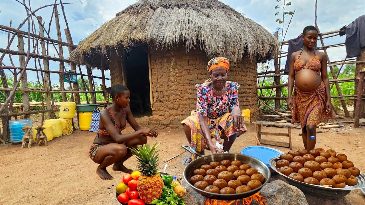 Only in Africa!! With The Most Organic African village Food For Breakfast,Hot Coconut Rice Pancakes 