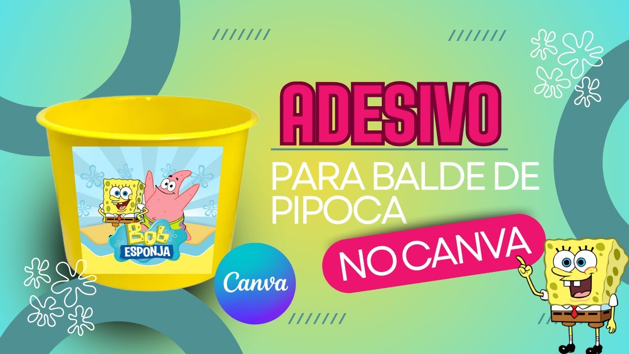 ADESIVO PARA BALDE DE PIPOCA  NO CANVA I TUTORIAL