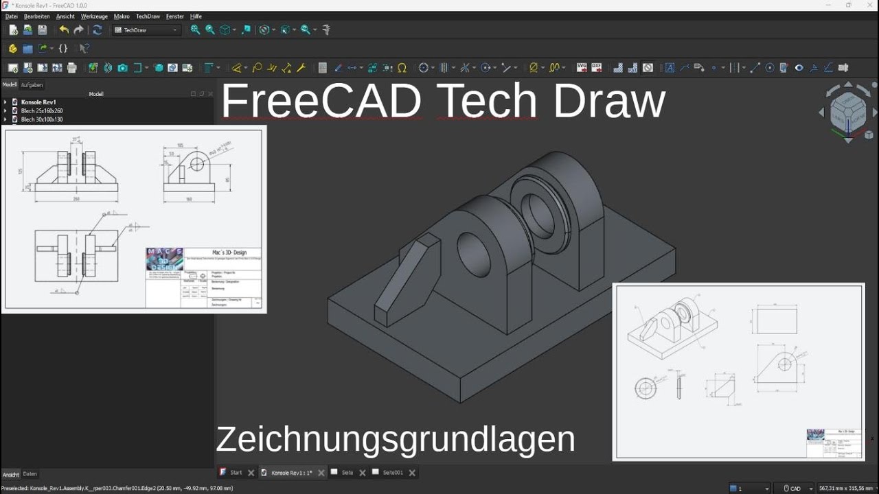 FreeCAD Tutorial Deutsch 3 - Tech Draw