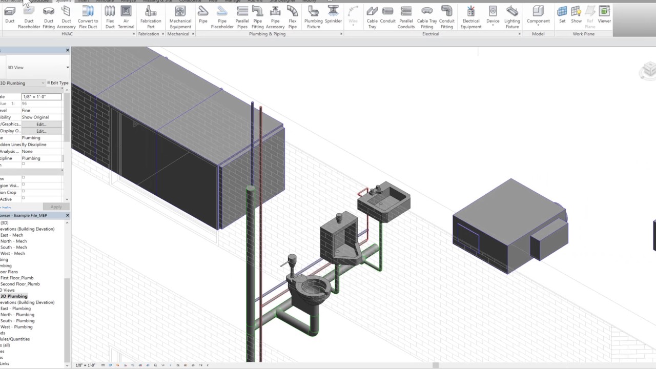 Revit 2017 Tutorials: Beginner-MEP Modeling: Modeling Domestic Hot and Cold Water Supply