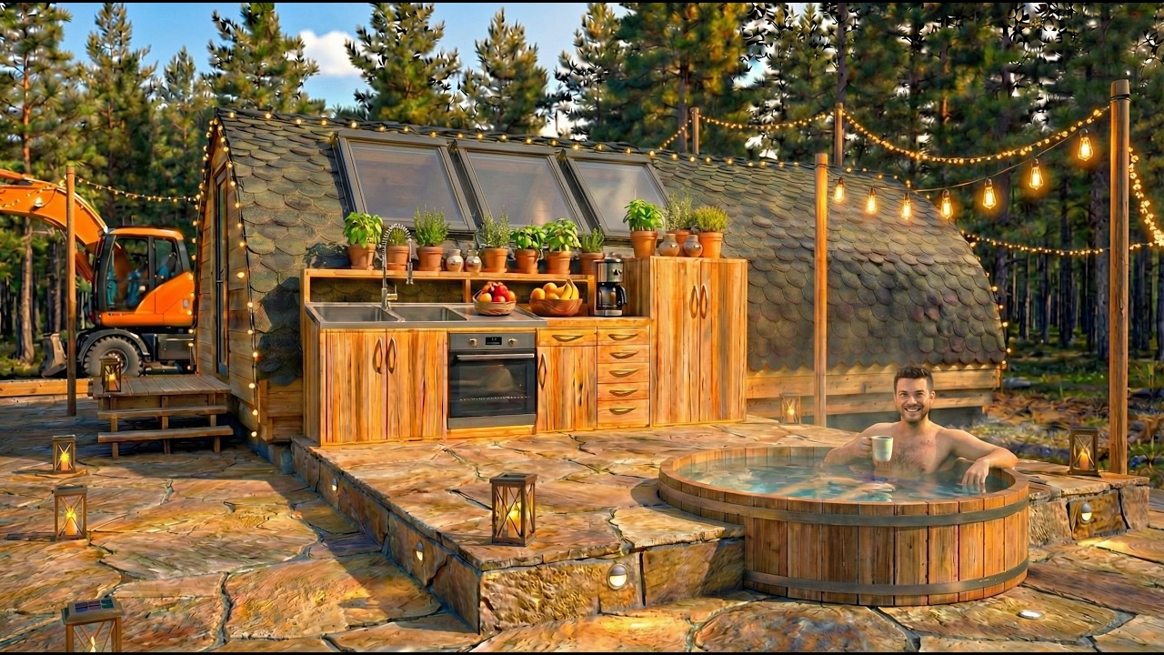 Building a Bushcraft Shelter in the Forest | Off Grid Wooden House Survival Build