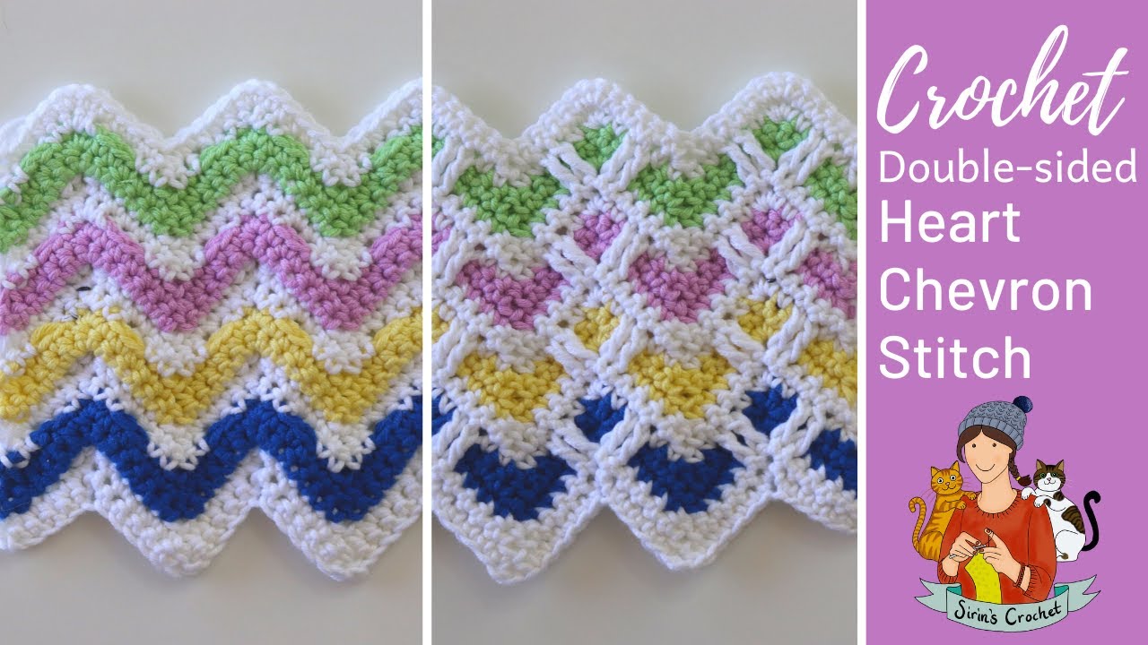 Crochet Double-sided Heart Chevron Blanket Stitch